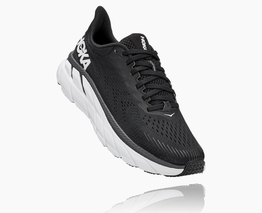 Running Shoes Womens - Hoka One One Clifton 7 - Black/White - BRCVOQL-07